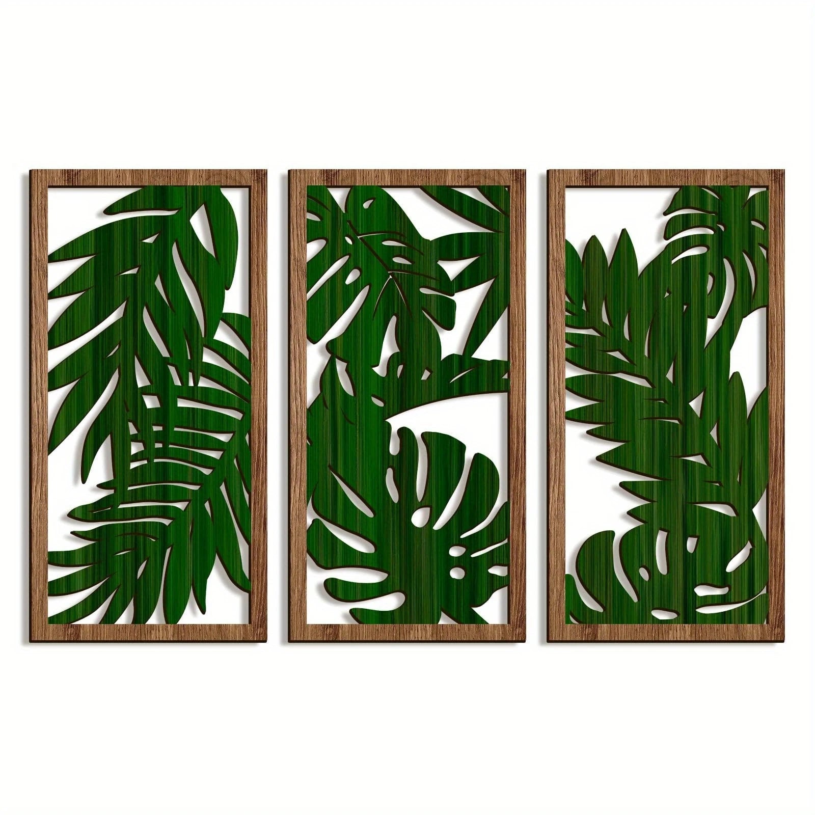 3PCS Boho Hollow Wood Leaf Wall Art