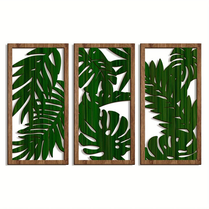 3PCS Boho Hollow Wood Leaf Wall Art