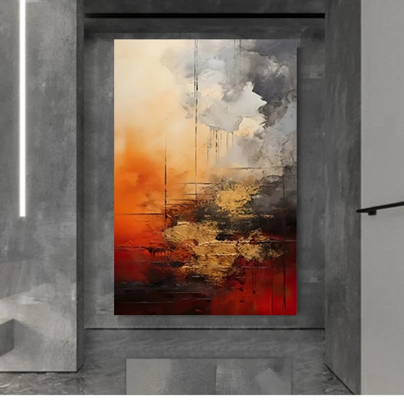 Hand-Painted Golden Line Abstract Oil Painting