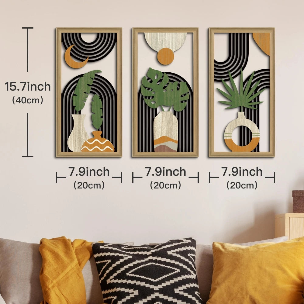 3PCS Boho Hollow Wood Leaf Wall Art
