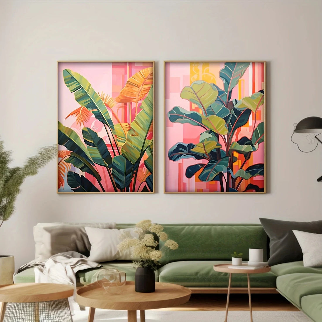 2Pcs Boho Pink Palm Canvas Art Set