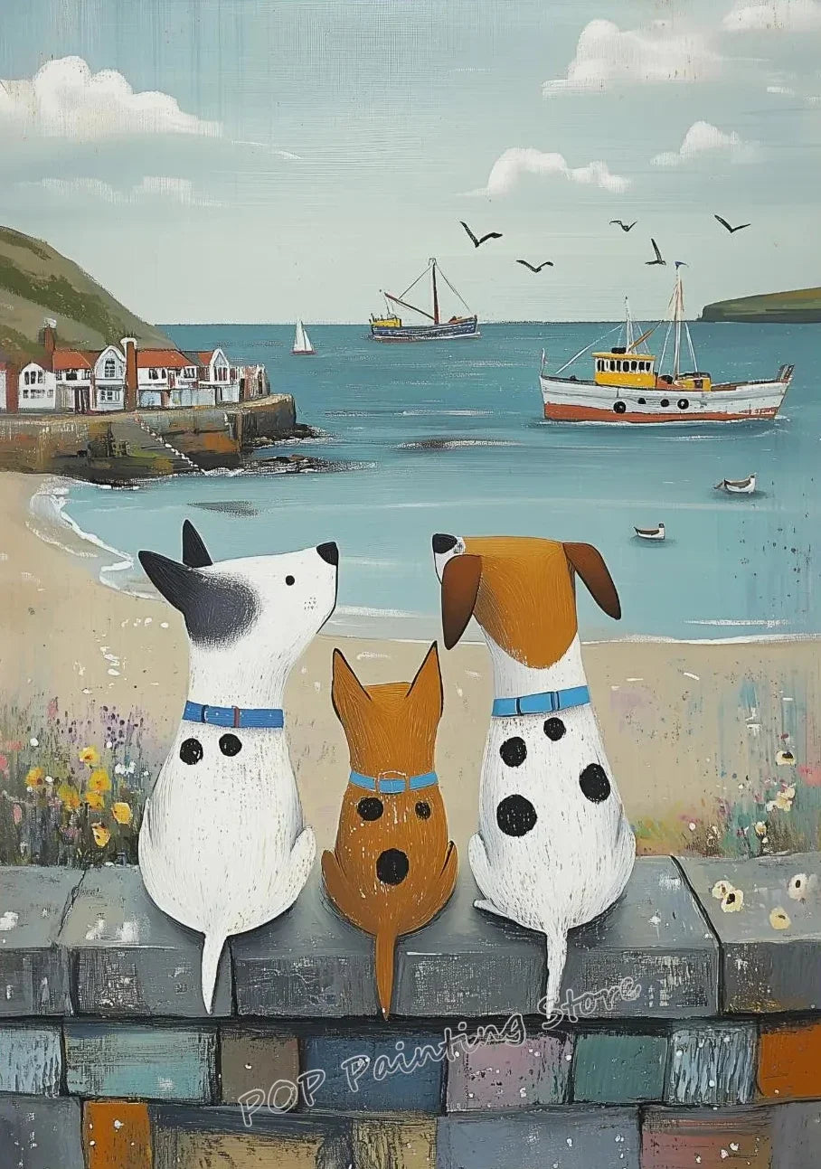 Canvas Painting Coastal Village Gallery Wall Set