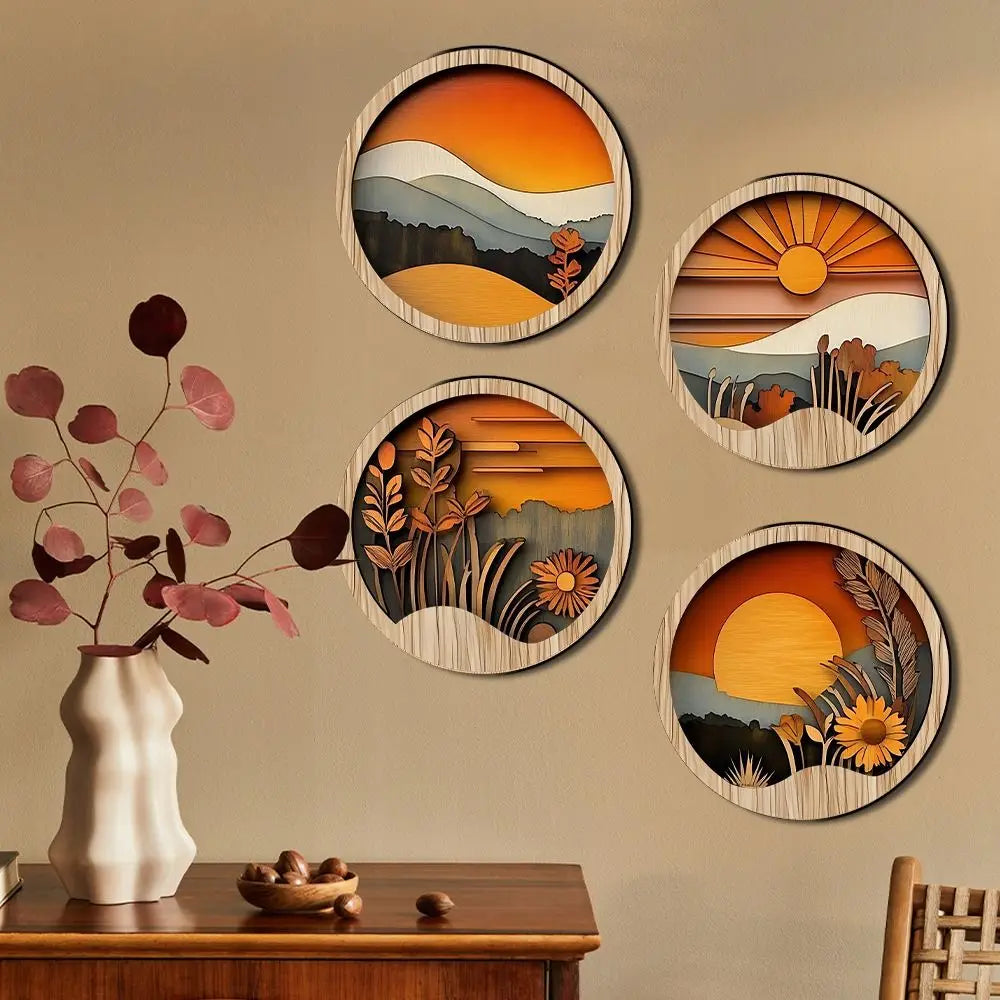 4Pcs Wooden Farmland Scenery Wall Hangings