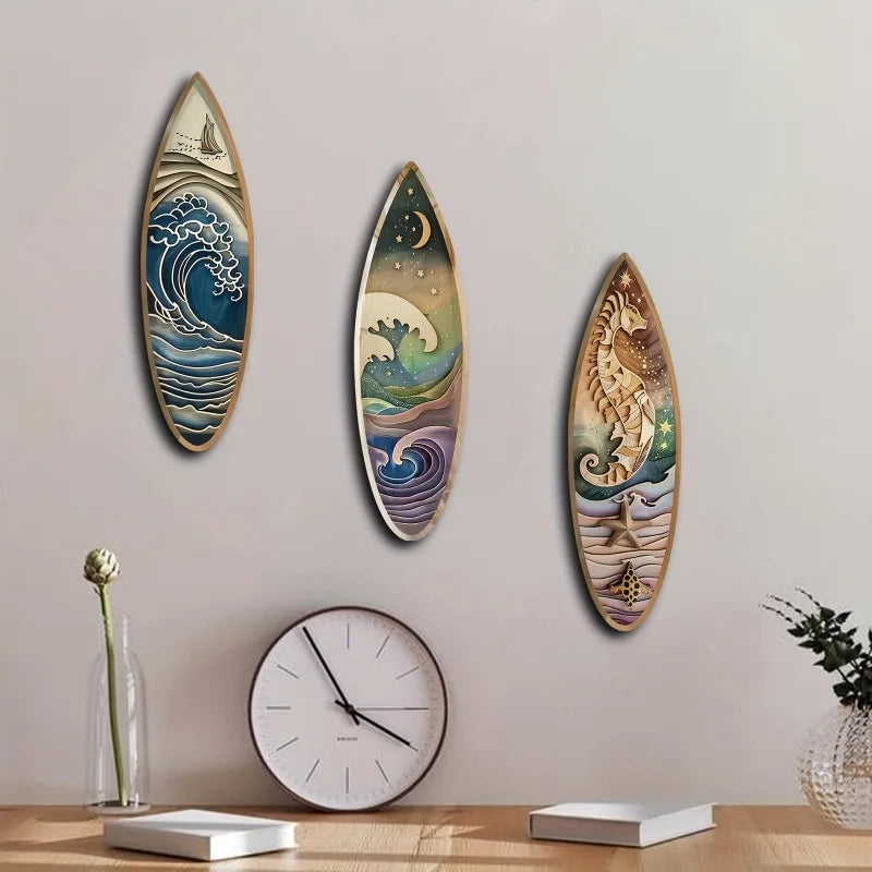 3PCS Wooden Surfboard Wall Decor