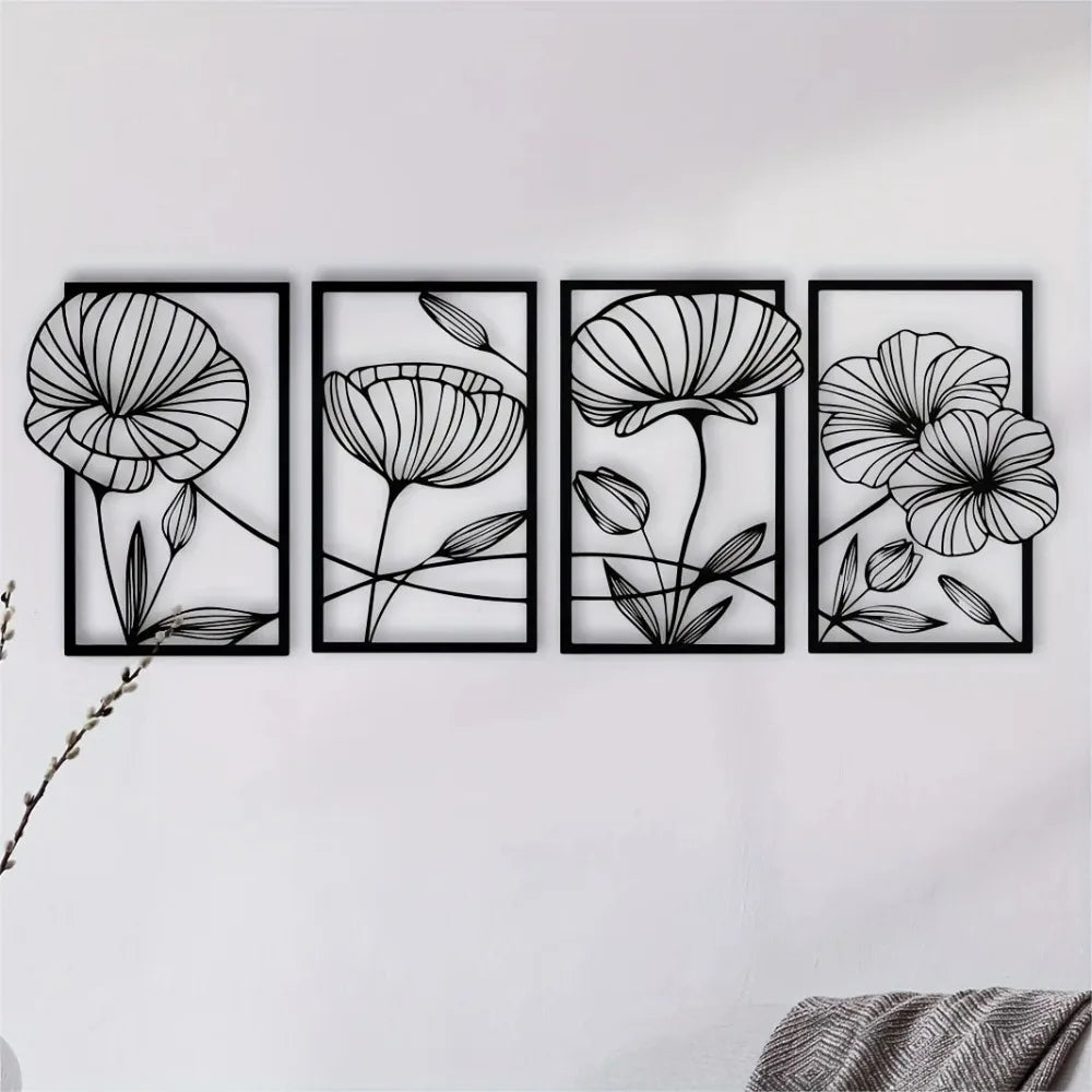 Lotus Flower Metal Wall Art – 4-Piece Set