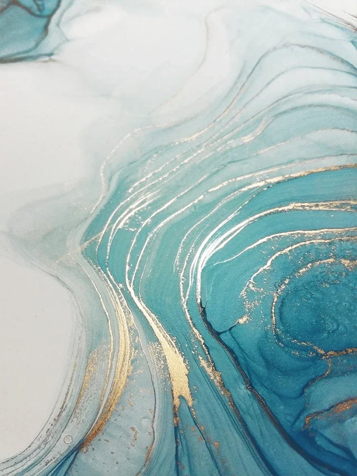 Turquoise Gold Marble Abstract Canvas Art