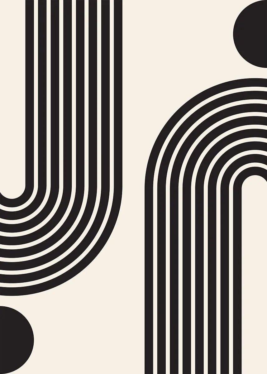 Mid-Century Geometric Black Beige Art Print