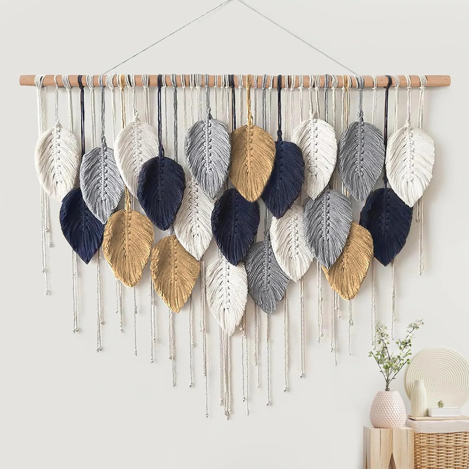 Macrame Leaf Feather Wall Hanging