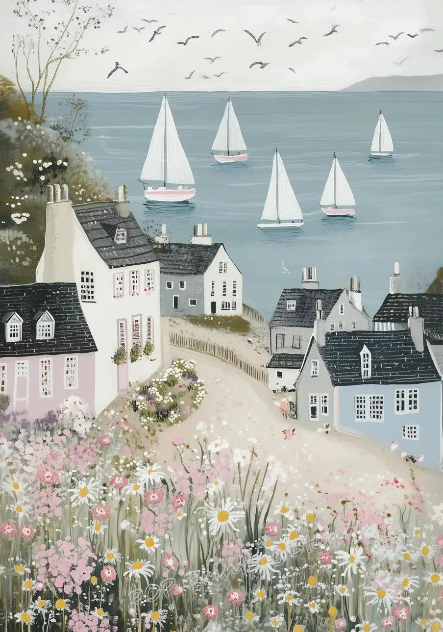 Canvas Painting Coastal Village Gallery Wall Set