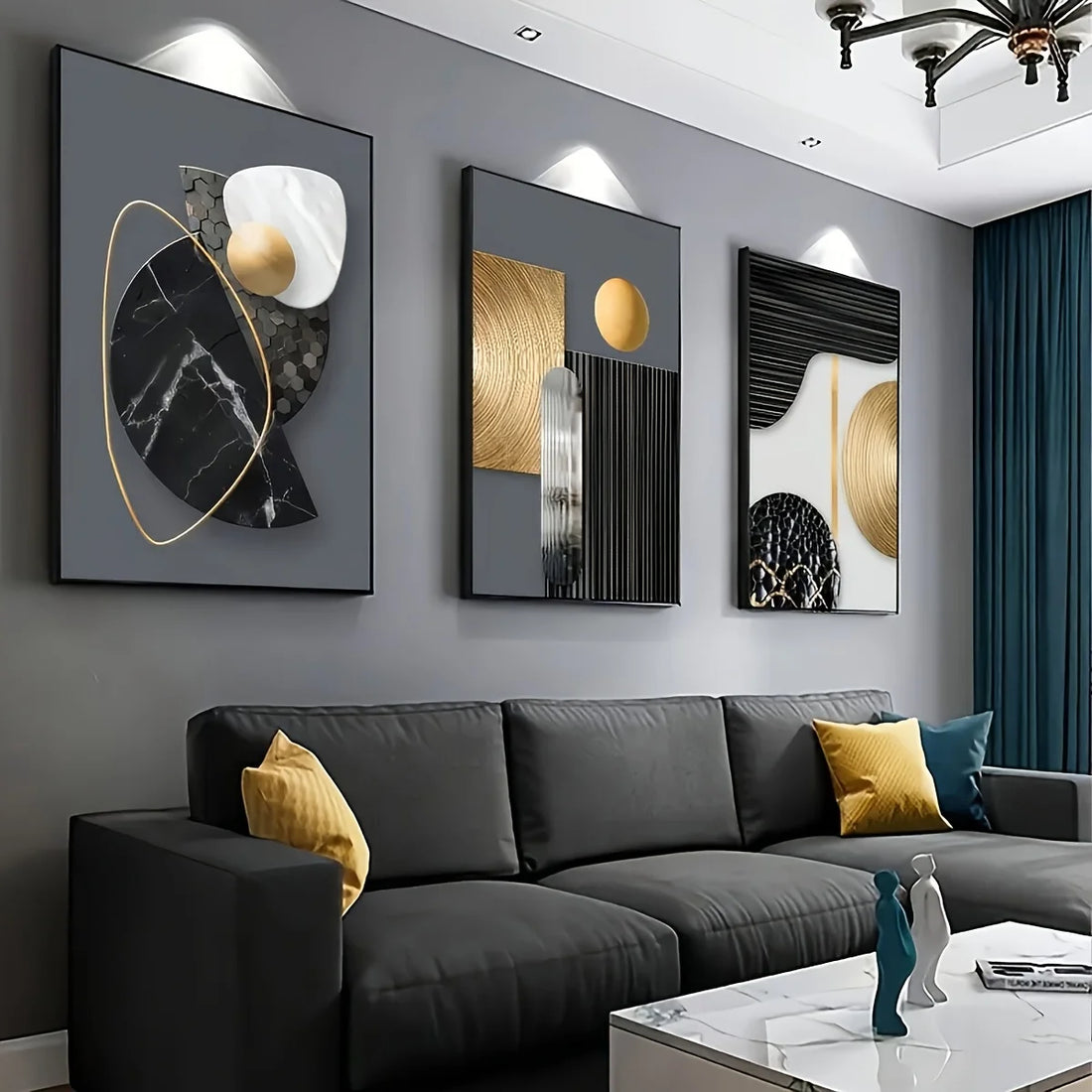 Abstract Geometric Marble Canvas Poster Set