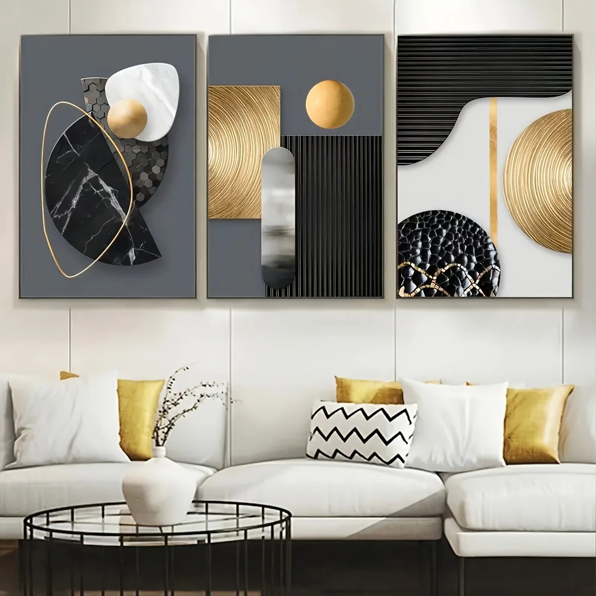 Abstract Geometric Marble Canvas Poster Set