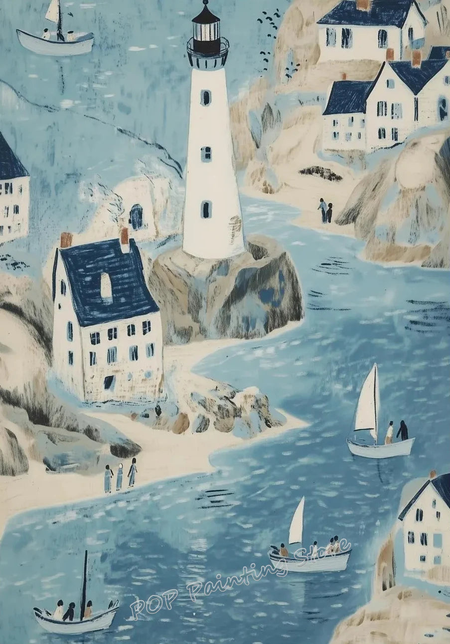 Canvas Painting Coastal Village Gallery Wall Set