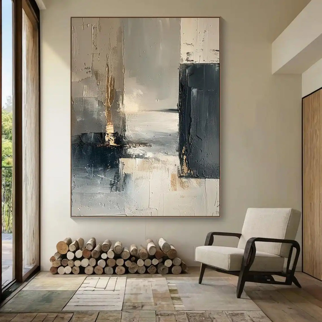 Beige Textured Abstract Canvas