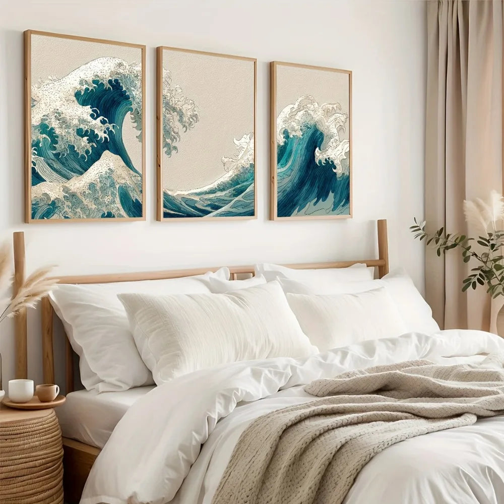 Japanese Wave Triptych Canvas Set