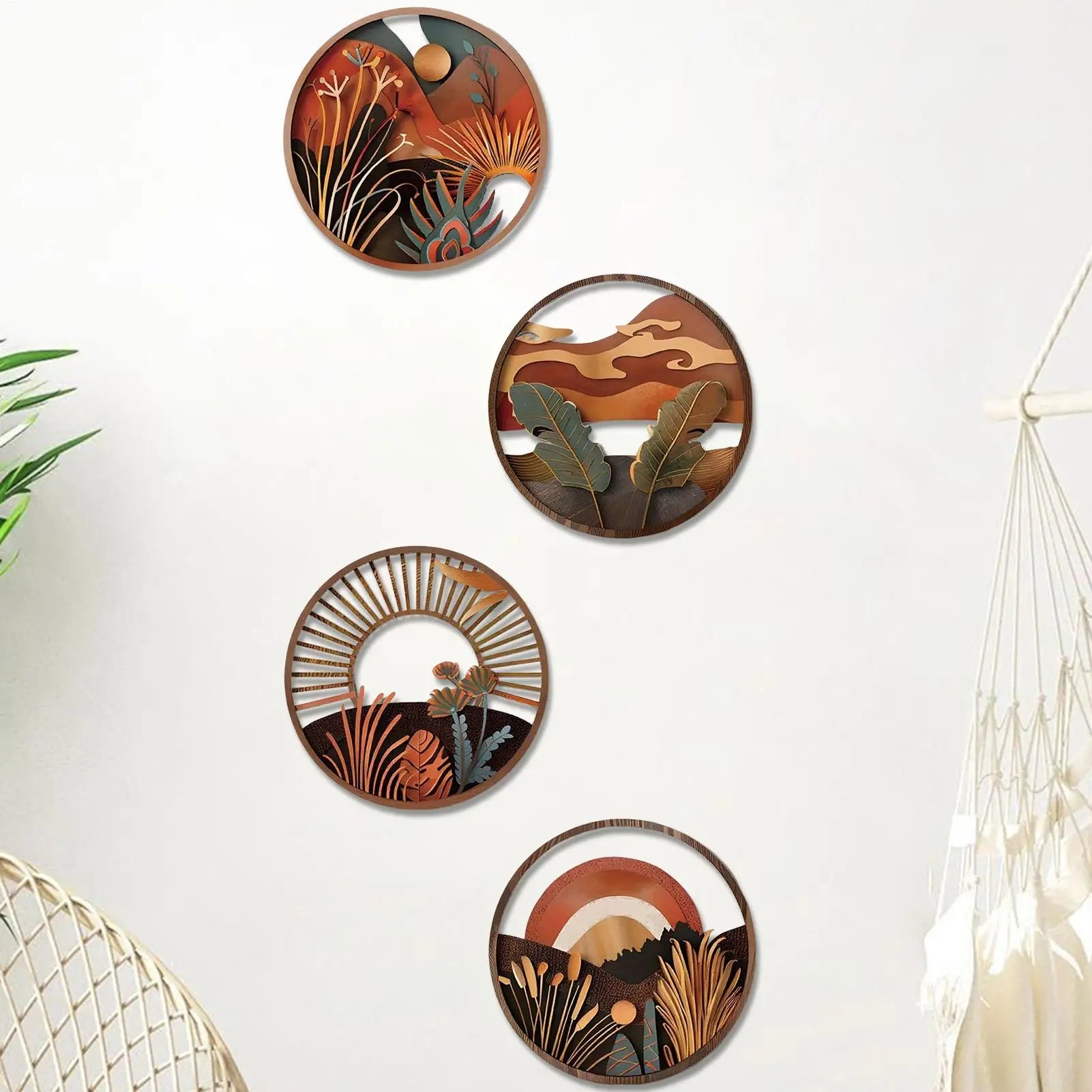 4-Piece Boho Wood Wall Sculpture