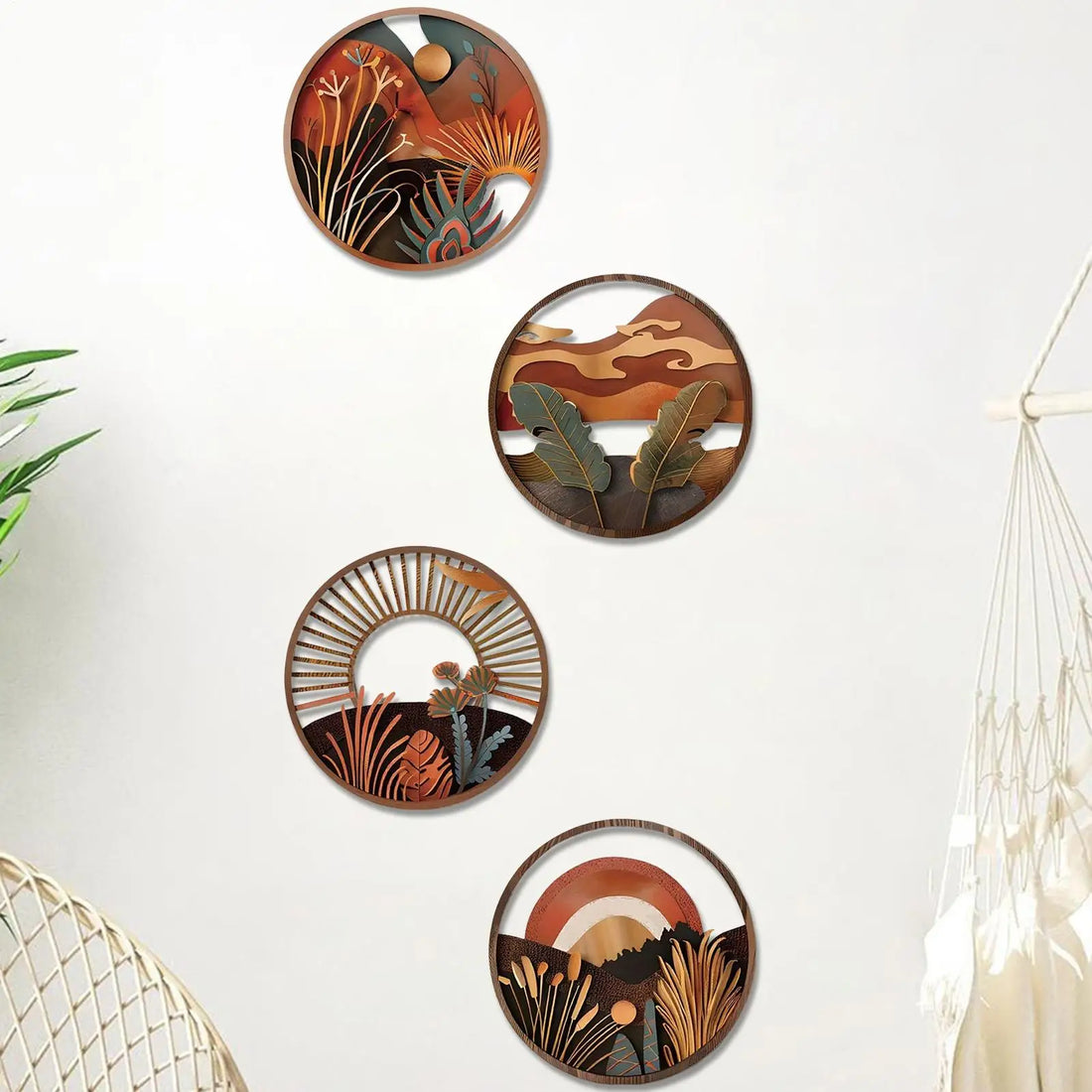 4-Piece Boho Wood Wall Sculpture