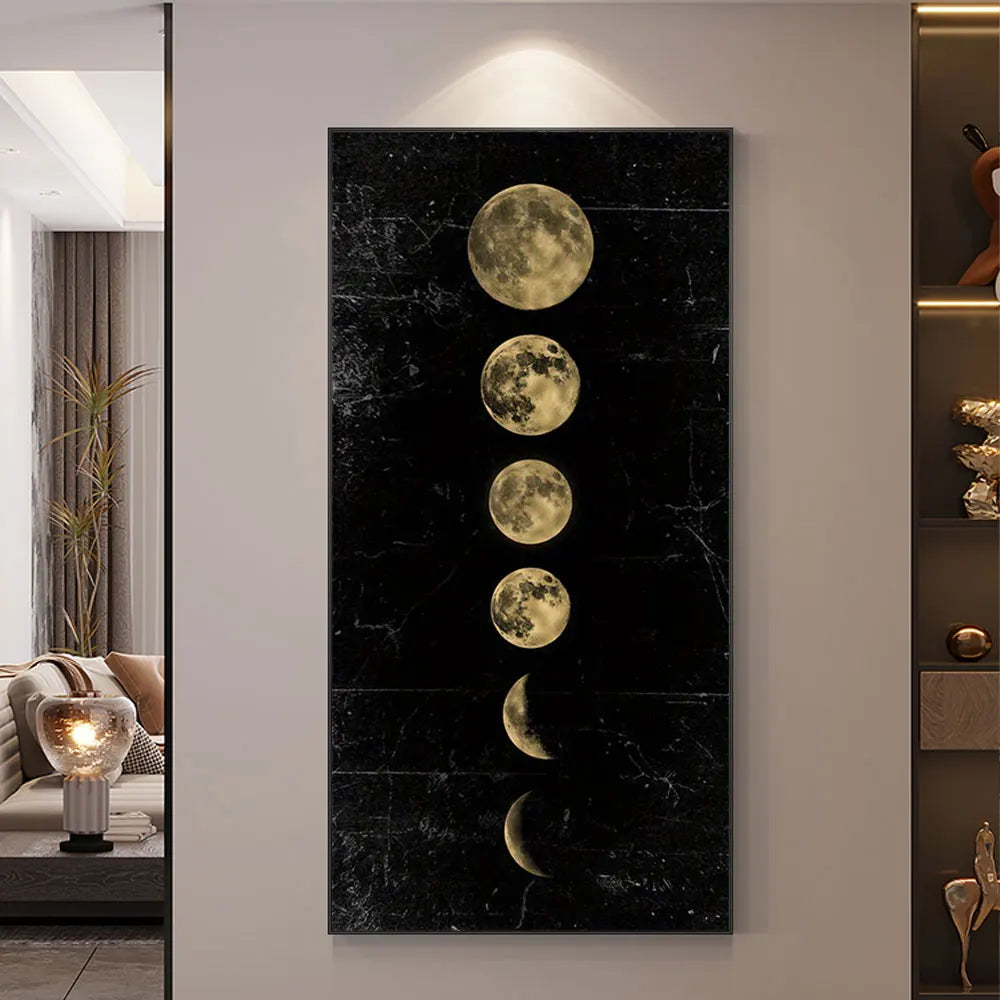 Moon Phase Gold & Black Canvas Poster