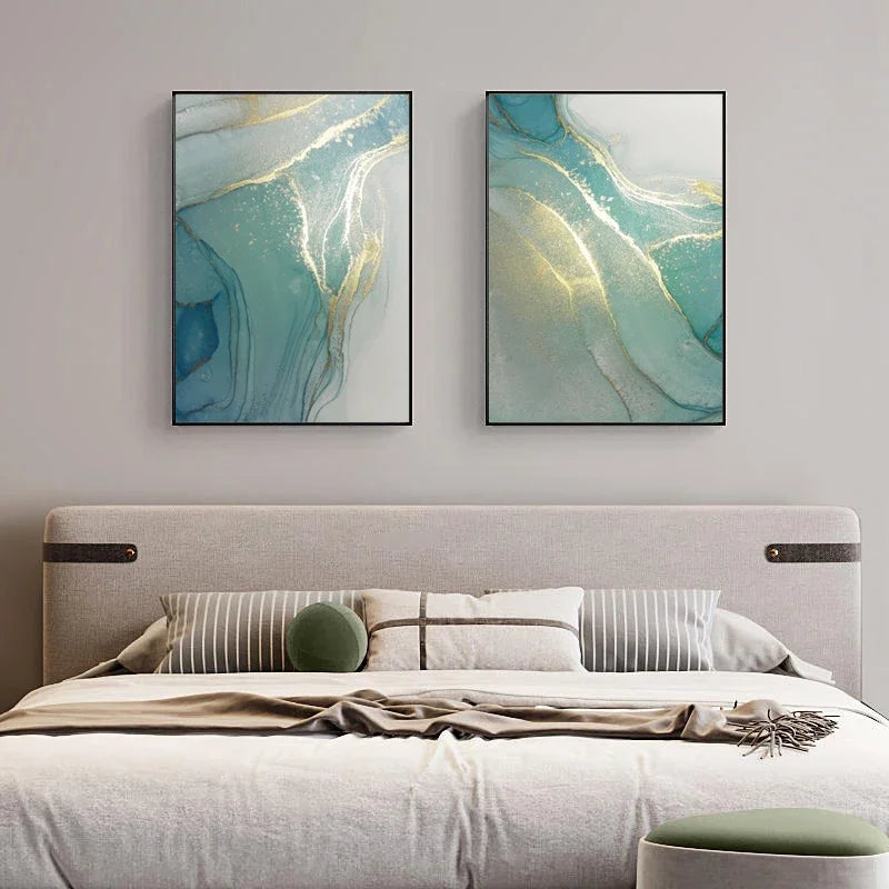 Turquoise Gold Marble Abstract Canvas Art