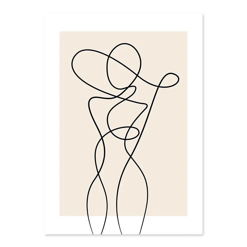 Beige Abstract Line Art Canvas Print