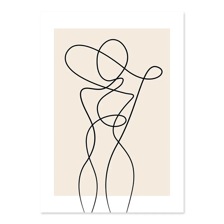Beige Abstract Line Art Canvas Print