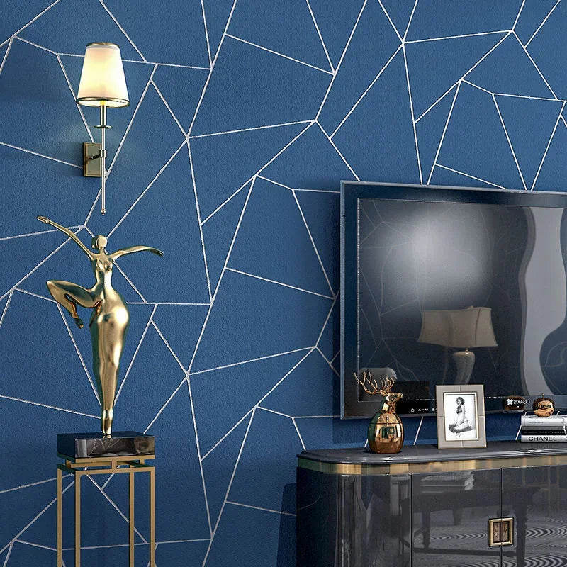 Grey White Blue Geometric 3D Wallpaper