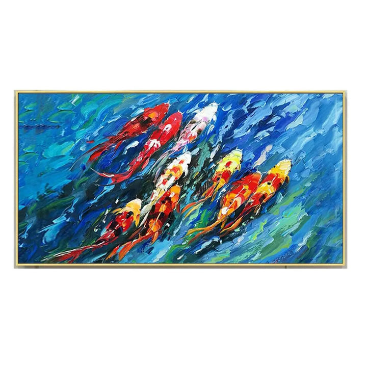 Large Colorful Koi Fish Canvas Painting