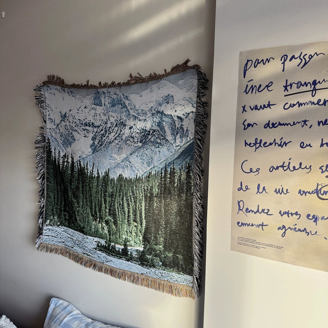 Nordic Mountain & Pool Tapestry – 90×90 cm