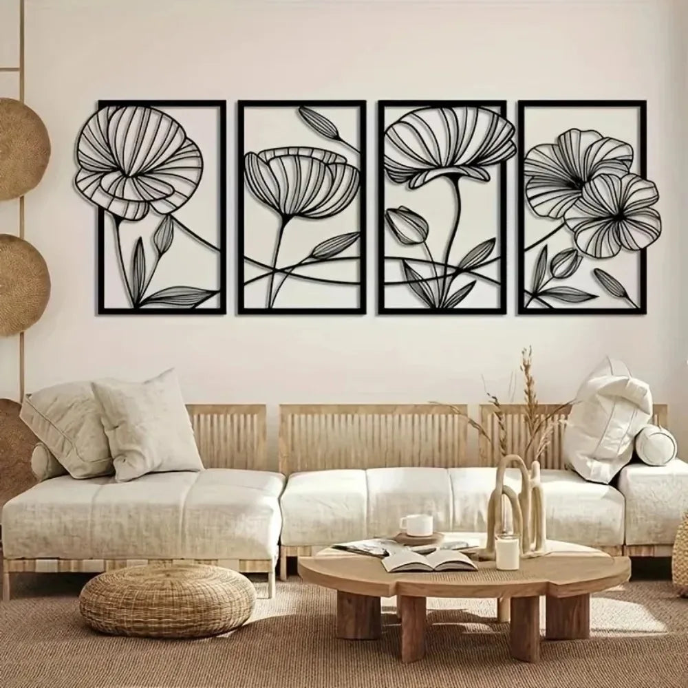 Metal Flower Wall Art – 4-Piece Set