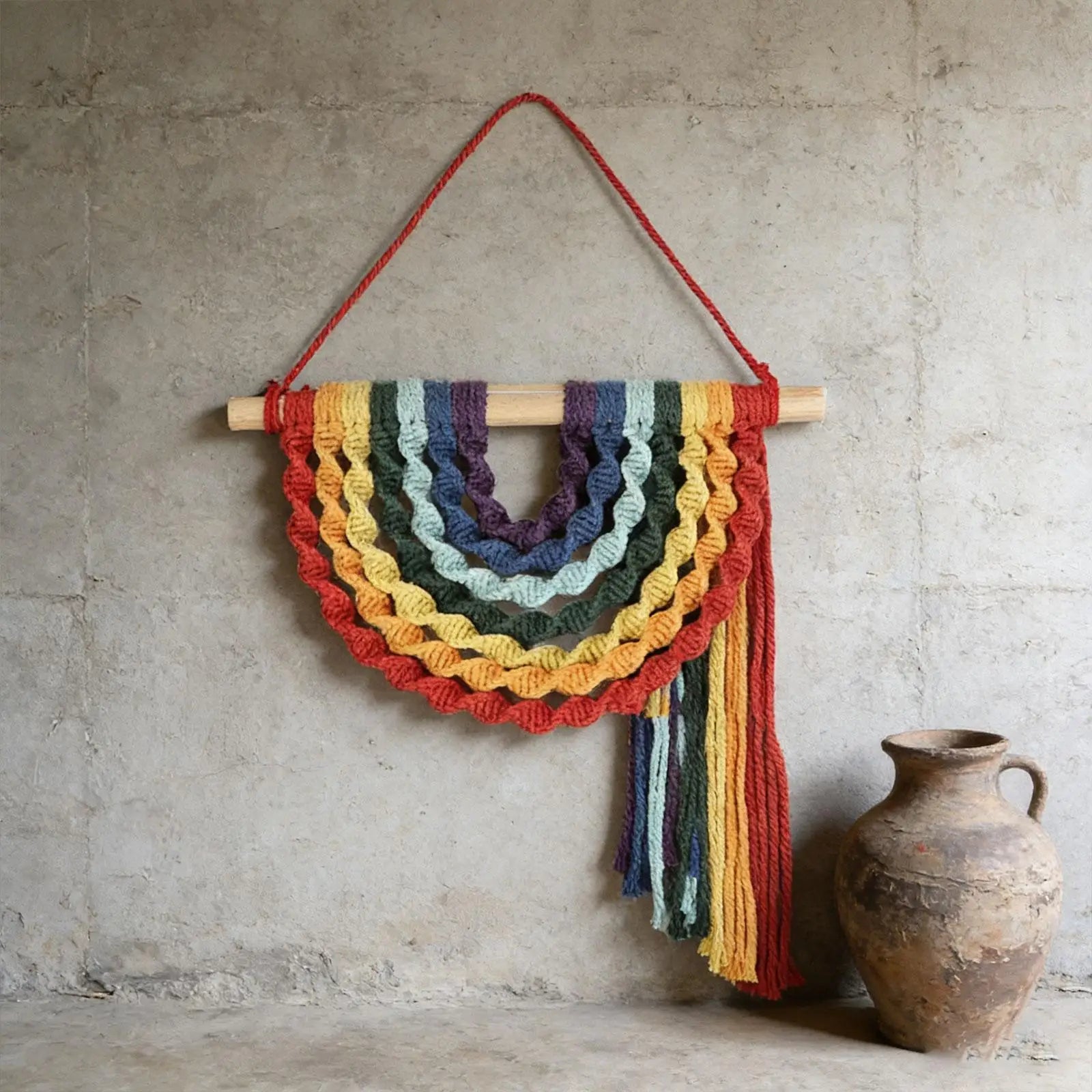 Handmade Macrame Rainbow Wall Hanging