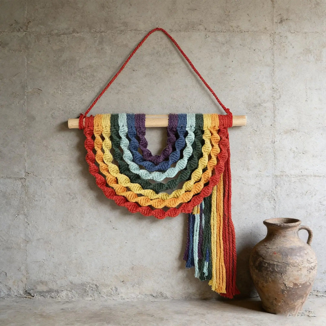 Handmade Macrame Rainbow Wall Hanging