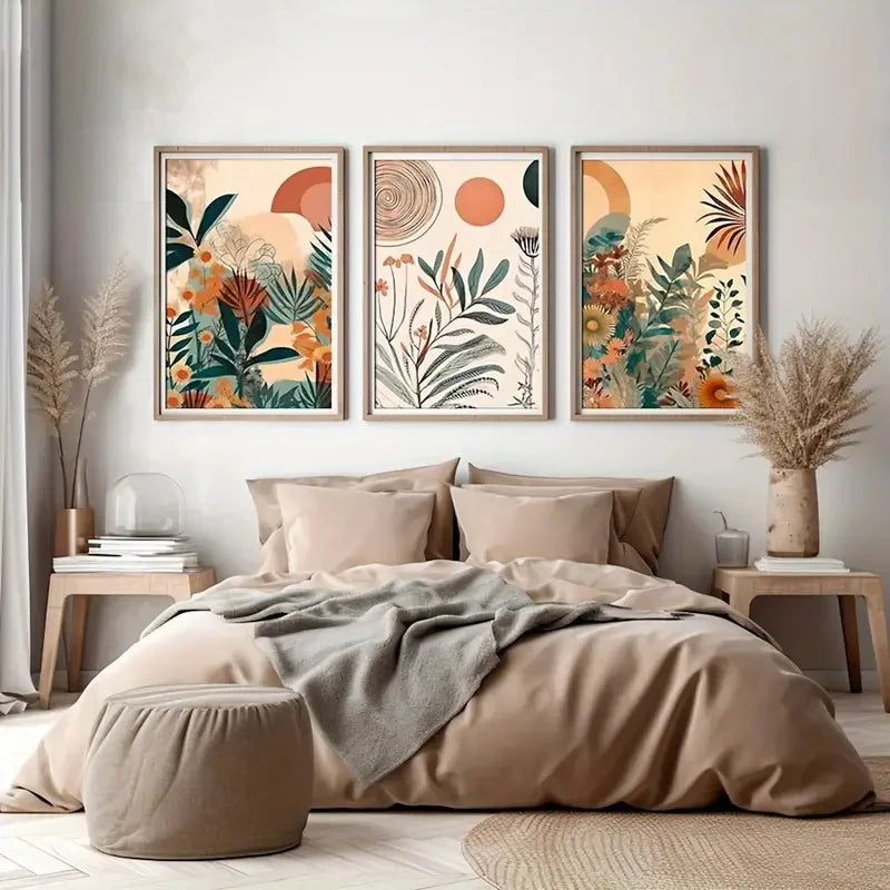 3Pcs Boho Floral Canvas Poster Set