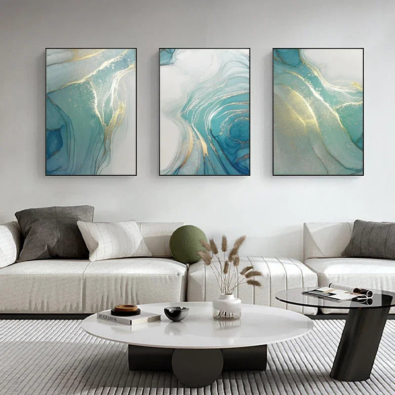 Turquoise Gold Marble Abstract Canvas Art