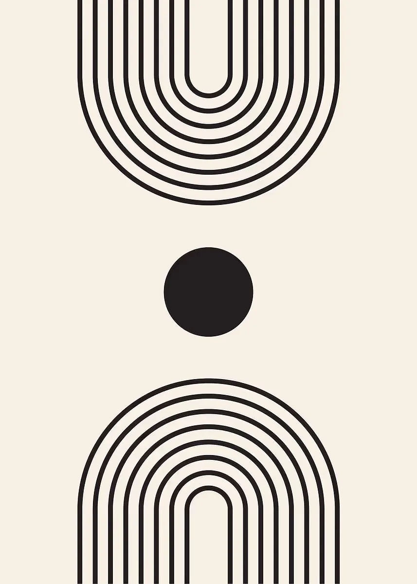 Mid-Century Geometric Black Beige Art Print