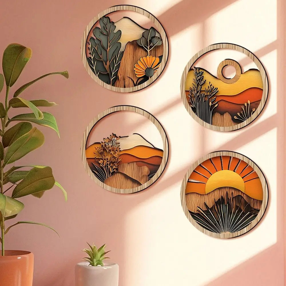 4Pcs Wooden Farmland Scenery Wall Hangings