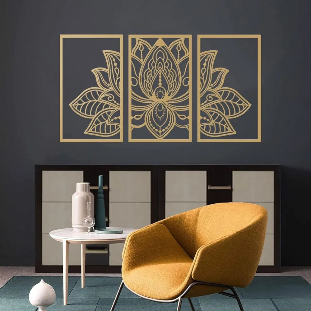 Resama Trio Golden Lotus Metal Wall Sculpture