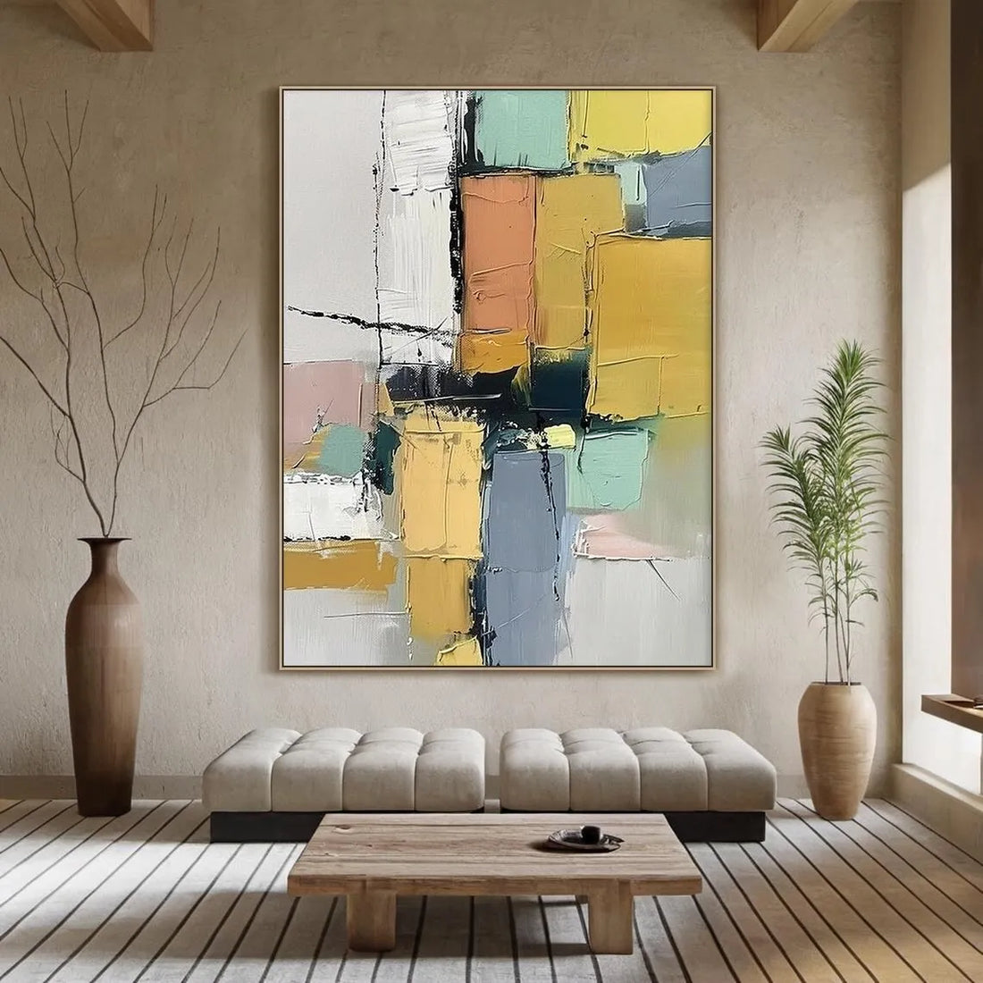 Beige Textured Abstract Canvas
