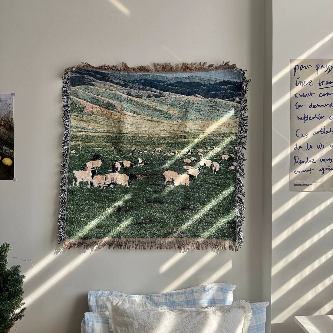 Nordic Mountain & Pool Tapestry – 90×90 cm