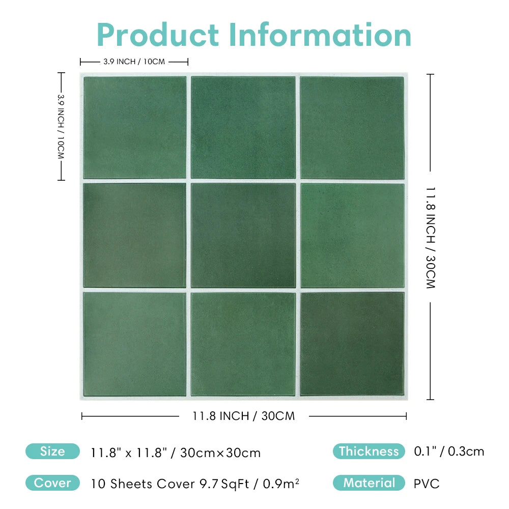 10PCS PVC Square Peel & Stick Wall Panels