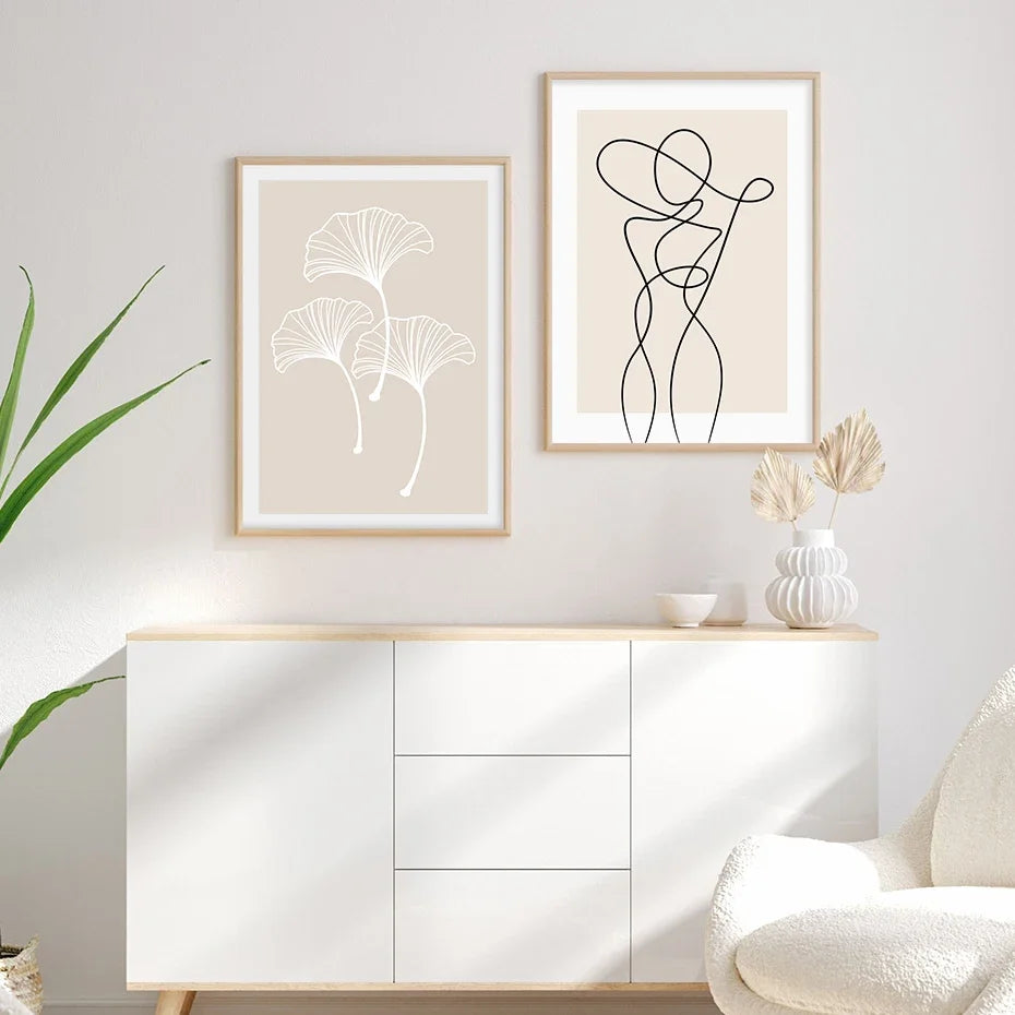 Beige Abstract Line Art Canvas Print