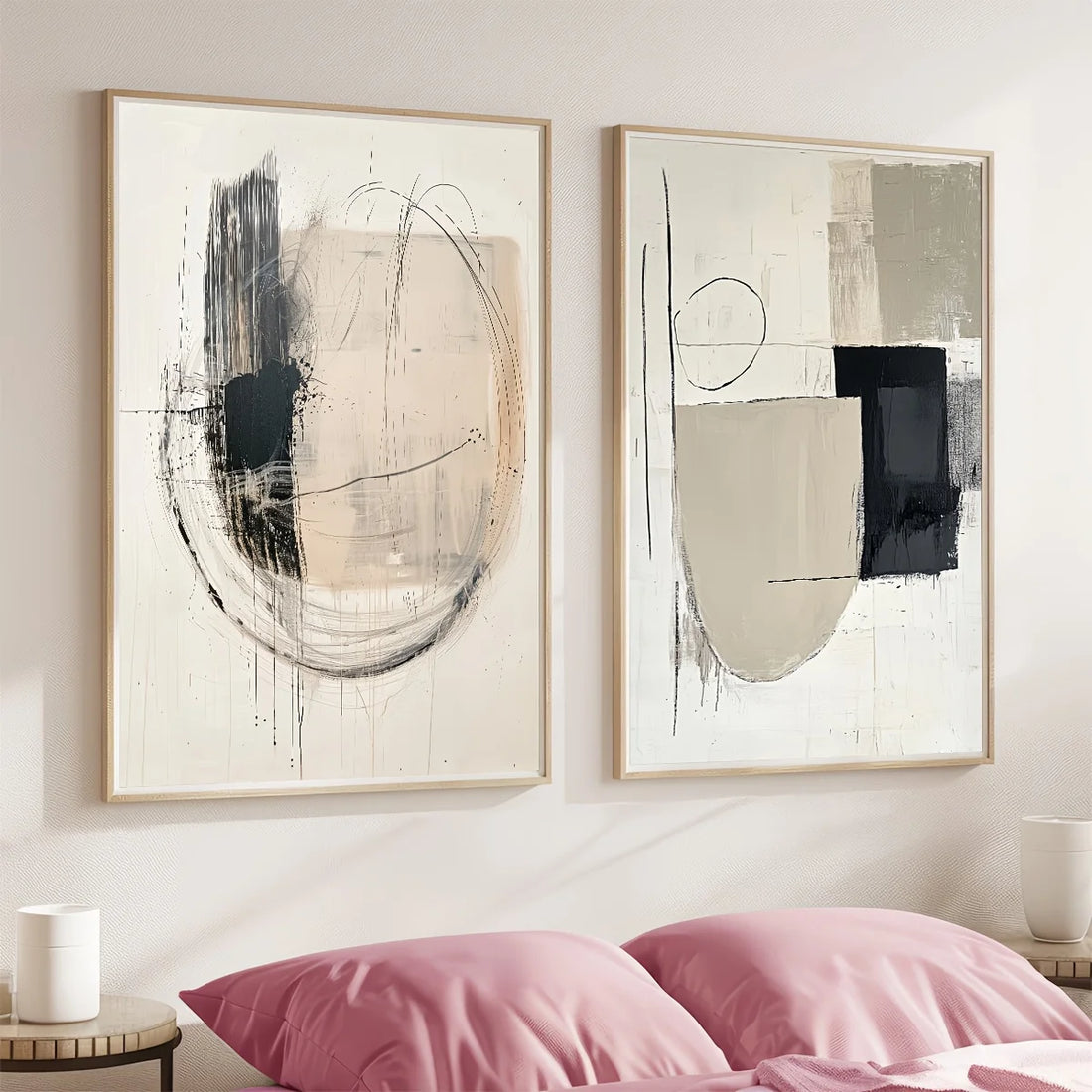 2PCS Round Geometric Neutral Canvas Set