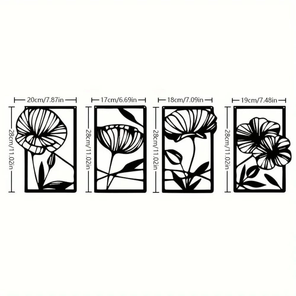 Metal Flower Wall Art – 4-Piece Set