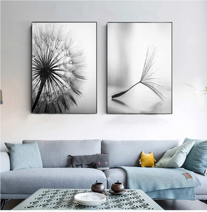 Dandelion Black White Canvas Poster