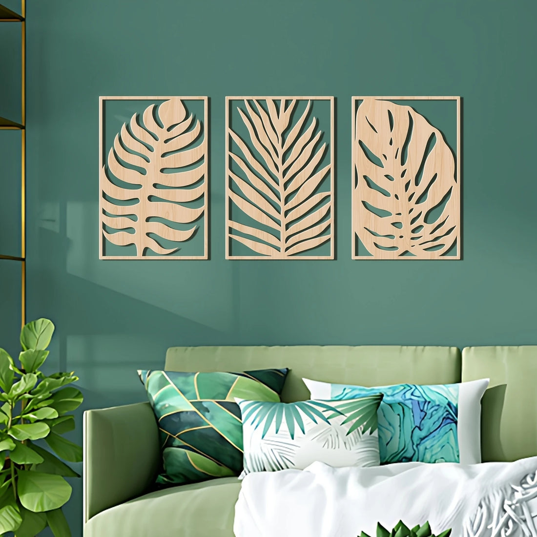 3Pcs 2D Flat Wooden Leaves Wall Art