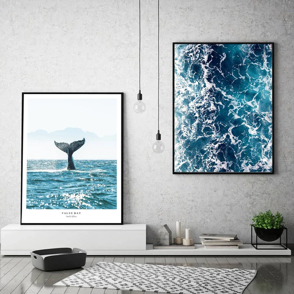 Blue Whale Tail Minimal Canvas Poster