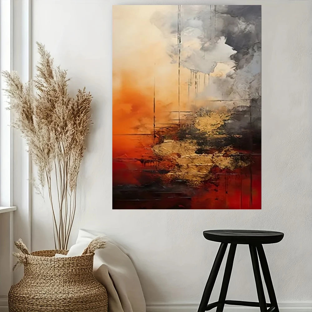 Hand-Painted Golden Line Abstract Oil Painting