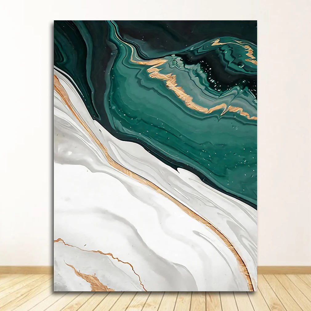 Modern Abstract Gold Foil Lines Green Canvas Art Painting