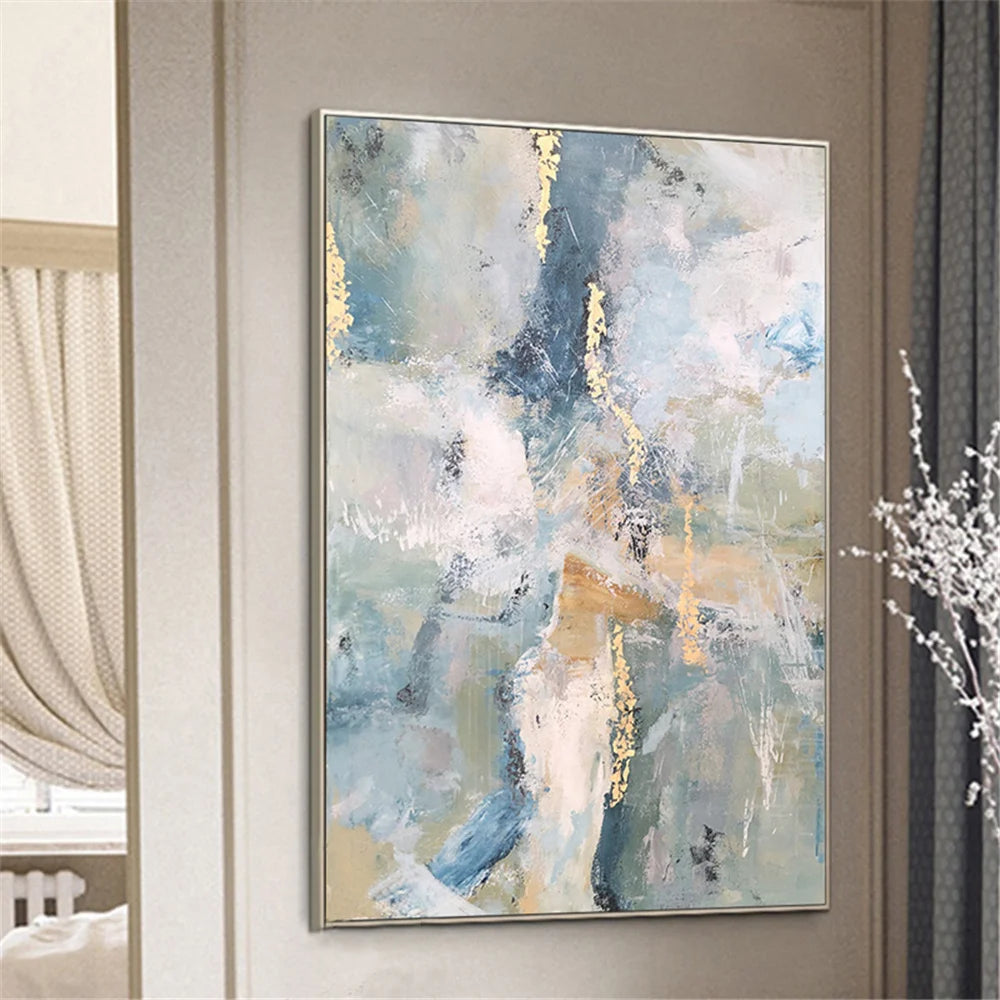 Hand-Painted Golden Line Abstract Oil Painting