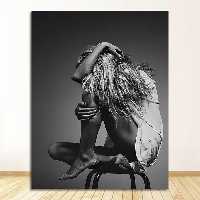 Nordic Girl Black & White Canvas Poster