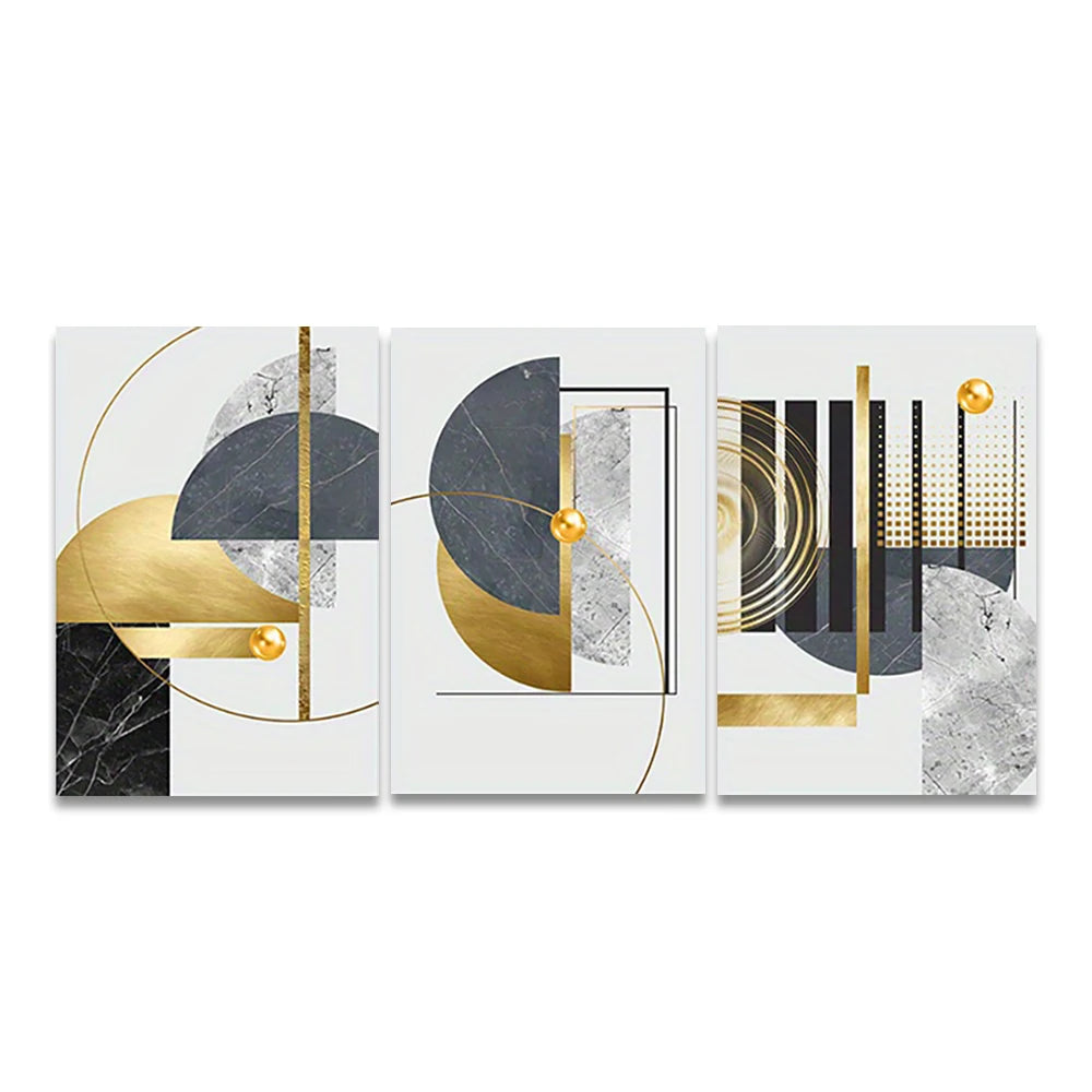 3PCS Gold Geometric Abstract Canvas Set