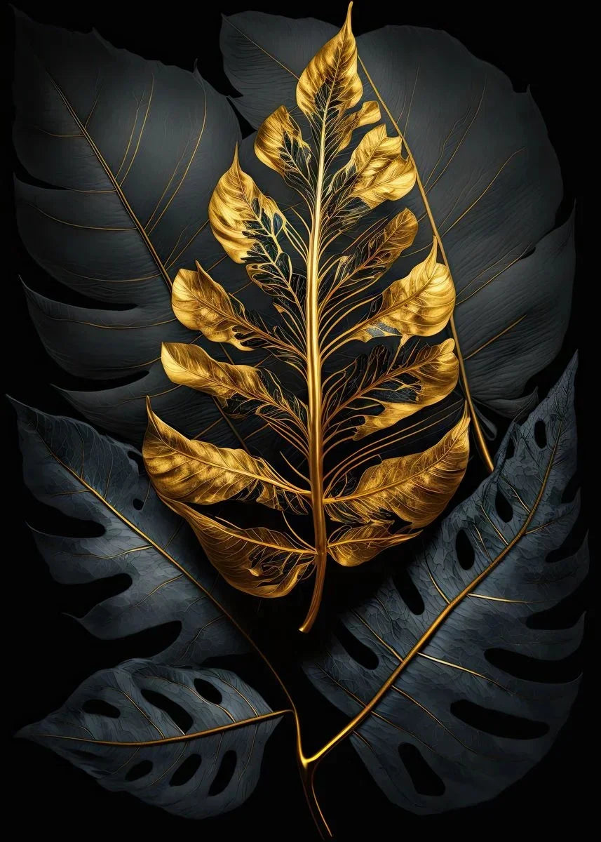 Black & Gold Abstract Leaf Canvas Poster